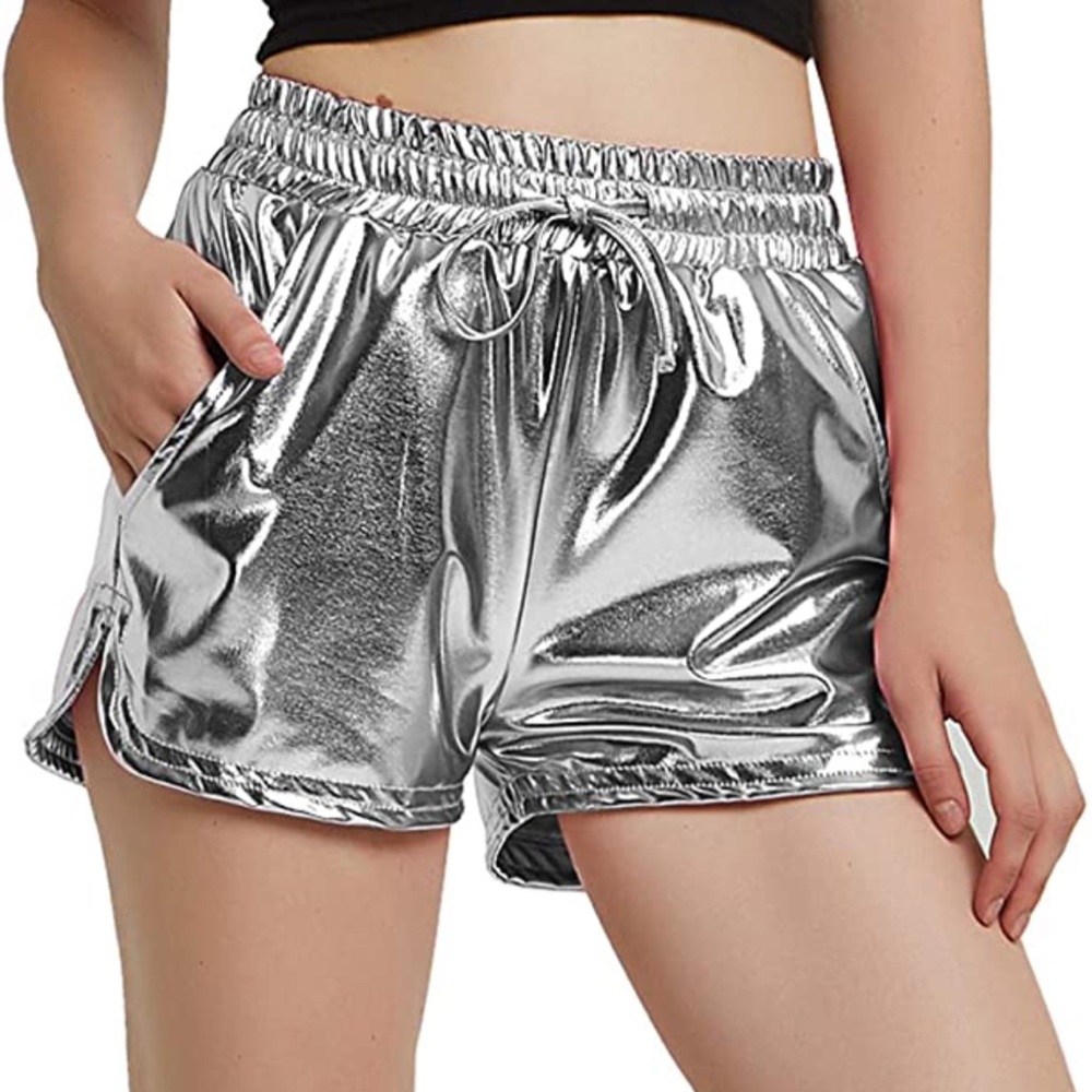 Metallic High Waisted Running Shorts